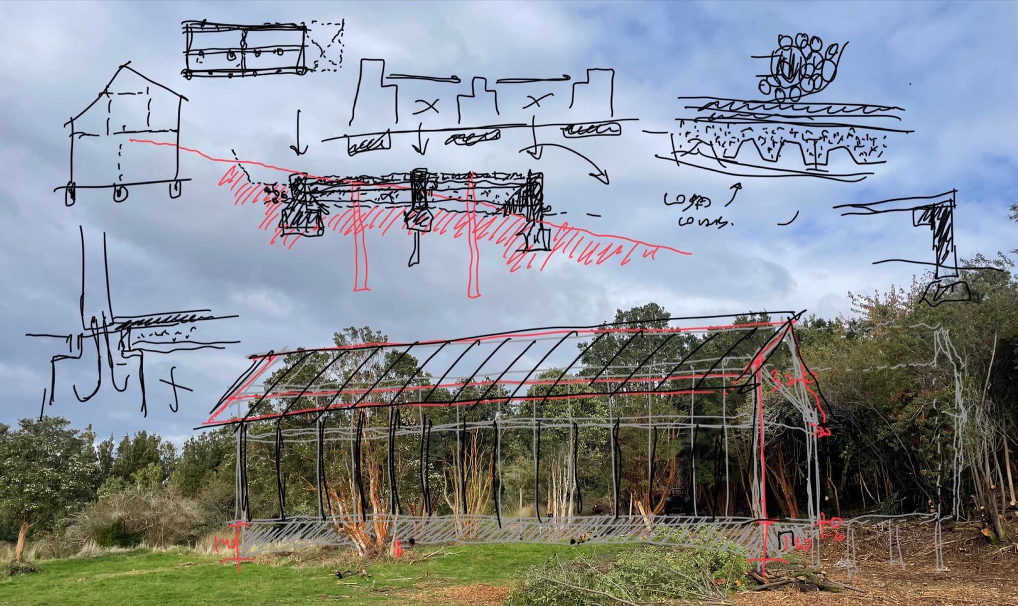 Croquis de diseño del galpón