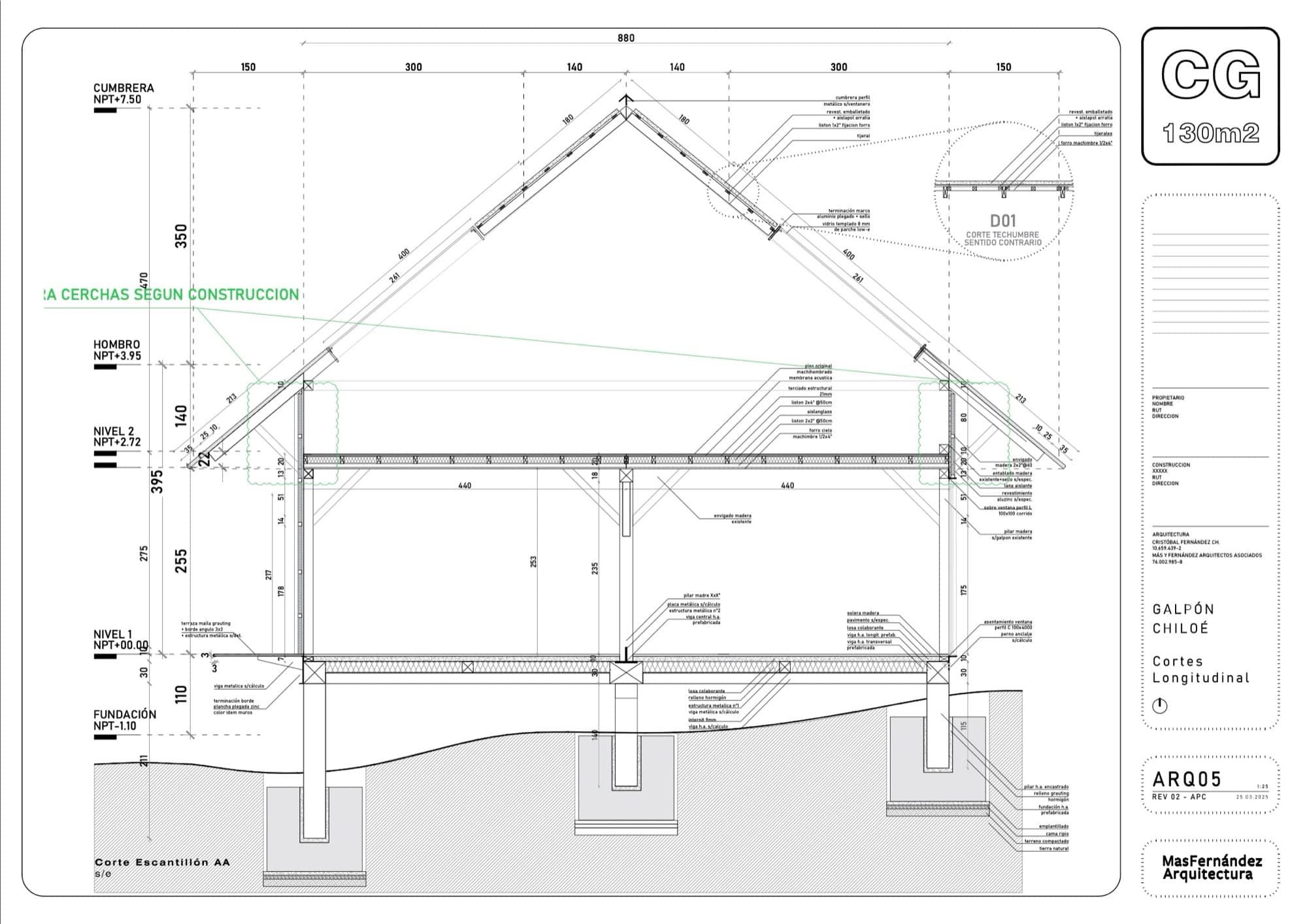 Corte longitudinal del proyecto de reconstrucción